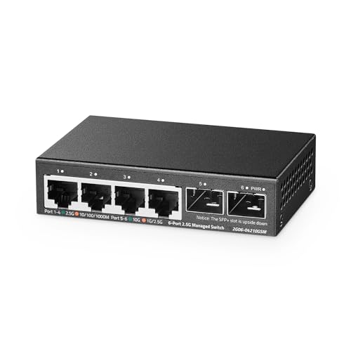 Binardat 4 Port 2.5G Web Managed Switch with 2x10G SFP+ Slot, Ultra-Mini Size, Support Trunk/LACP/VLAN/QOS, Metal Multi-Gigabit Desktop/Wallmount Network Switch - Image 1