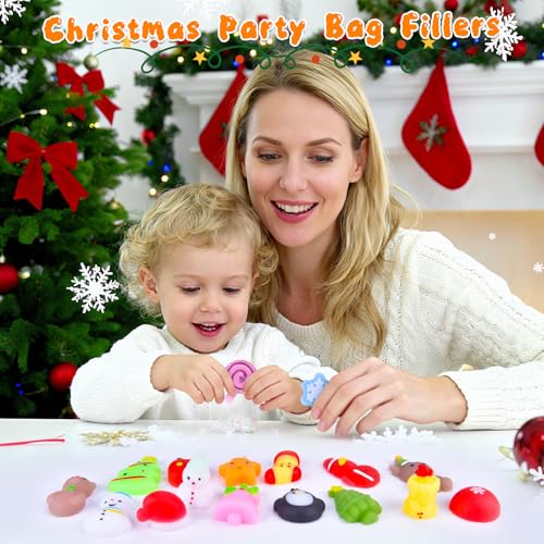 LeeHUR 50 Pcs Christmas Squishy Toys Christmas Party Favors Stocking Stuffers Xmas Gifts Kawaii Mochi Squishies Sensory Squeeze Toys for Kids Christmas Party Favors Stocking Stuffers Gifts - Image 5