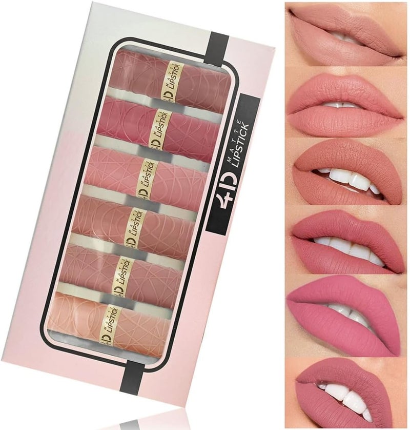 lipstick set matte 6 Pcs lipstick set nude pink lip sticks rosewood coral nude colour lipstick 24 hour hold long lasting waterproof kissproof smudgeproof pink lipsticks set womens gift