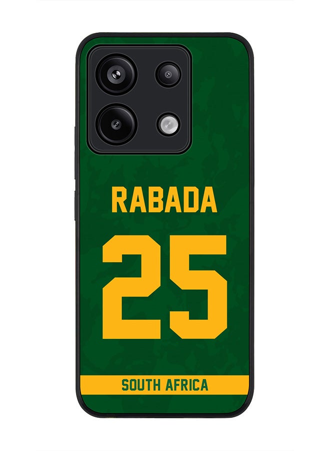 Stylizedd Rugged Black Edge Case for Xiaomi Redmi Note 13 Pro 5G, Slim fit Case Thin Cover -  Team South Africa Kagiso Rabada, Jersey No 25 - Image 1