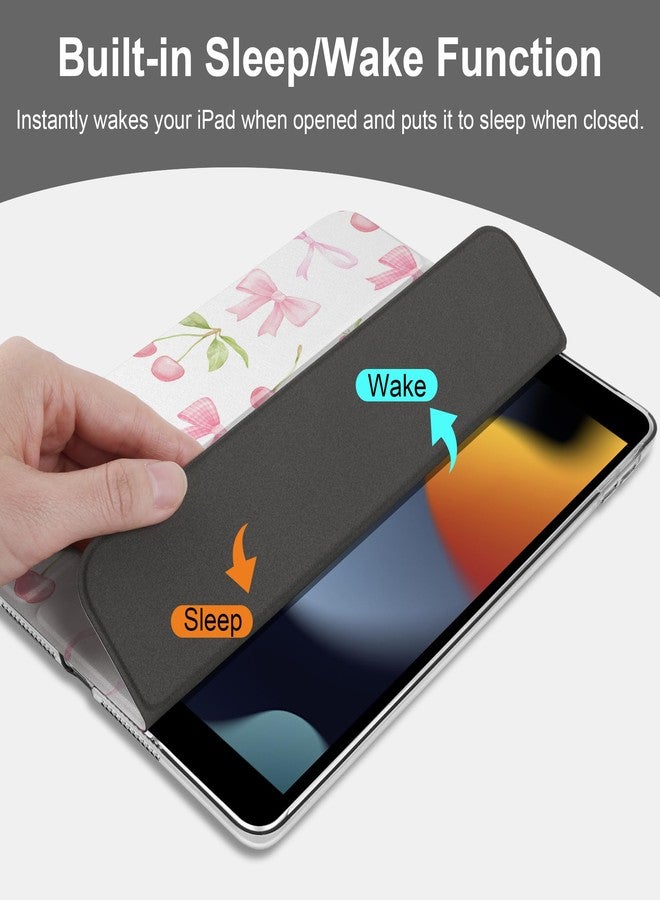 DONGKE جراب DONGKE متوافق مع iPad مقاس 10.2 بوصة (موديلات 2021، 2020، 2019)، غطاء بلاستيكي صلب شفاف ثلاثي الطي، ذكي وخفيف الوزن، يدعم خاصية التشغيل/الإيقاف التلقائي لجهاز iPad مقاس 10.2 بوصة من الجيل التاسع/الثامن/السابع - لون الكرز - Image 4