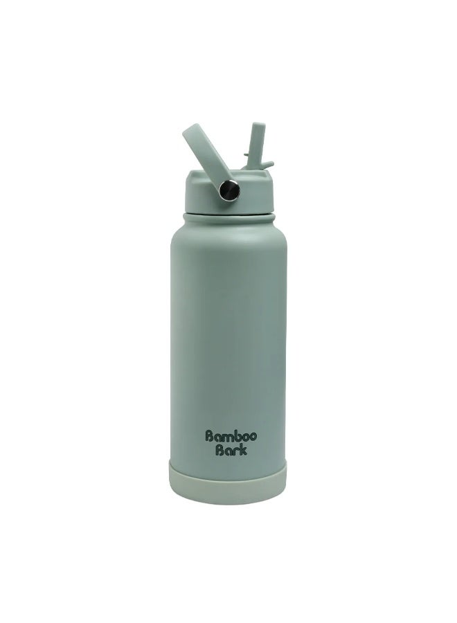Bamboo Bark 1000 ML Insulated Water Bottle with Sipper Lid – Stainless Steel Double Wall Vacuum Flask for Hot & Cold Water Leak-Proof, Reusable Sports Thermos Bottle - (Dull Sage Green)