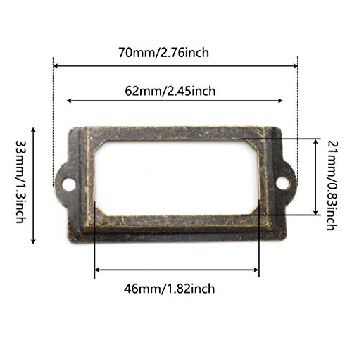 OZXNO Antique Metal Name Card Frame, OZXNO 10-Pack Vintage Bronze Label Holder Tag Slots for Drawer File Cabinet Shelves (70 x 33 mm / 2.8 x 1.3 inch) - Image 3
