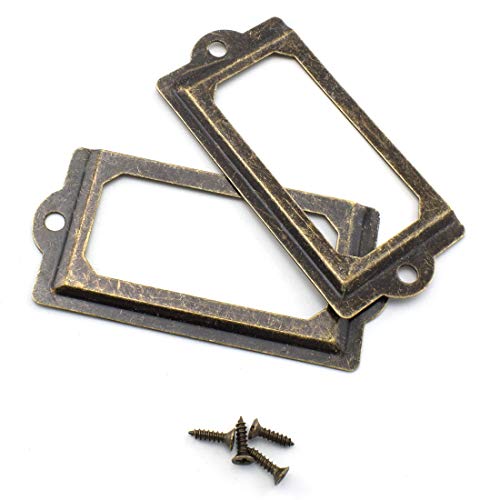 OZXNO Antique Metal Name Card Frame, OZXNO 10-Pack Vintage Bronze Label Holder Tag Slots for Drawer File Cabinet Shelves (70 x 33 mm / 2.8 x 1.3 inch) - Image 2