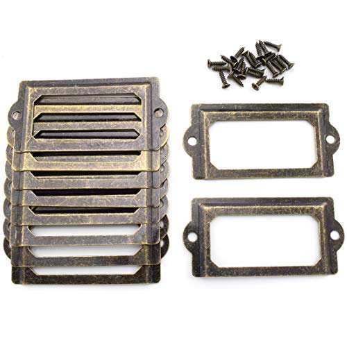 OZXNO Antique Metal Name Card Frame, OZXNO 10-Pack Vintage Bronze Label Holder Tag Slots for Drawer File Cabinet Shelves (70 x 33 mm / 2.8 x 1.3 inch) - Image 1