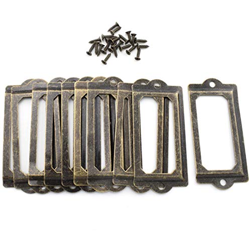 OZXNO Antique Metal Name Card Frame, OZXNO 10-Pack Vintage Bronze Label Holder Tag Slots for Drawer File Cabinet Shelves (70 x 33 mm / 2.8 x 1.3 inch) - Image 5