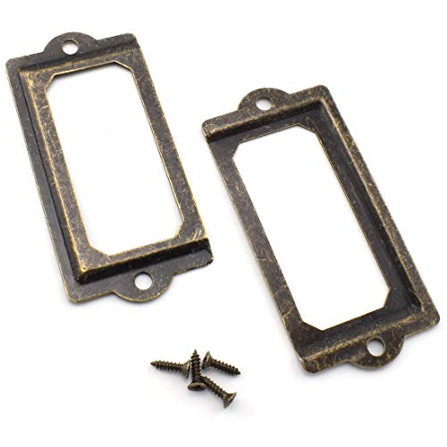 OZXNO Antique Metal Name Card Frame, OZXNO 10-Pack Vintage Bronze Label Holder Tag Slots for Drawer File Cabinet Shelves (70 x 33 mm / 2.8 x 1.3 inch) - Image 4