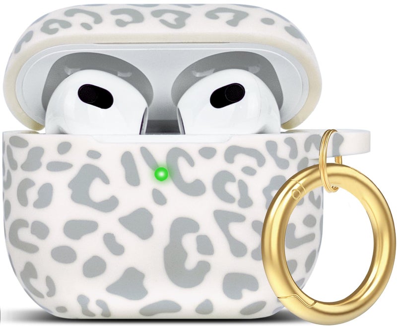 Gawnock Silicone Leopard Compatible with AirPods 3 Case 2021, Gawnock Soft Case Compatible with AirPods 3rd Generation Floral Print Cover for Women Girls with Keychain (Beige Leopard) - Image 1