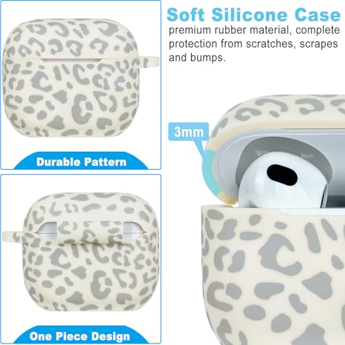 Gawnock Silicone Leopard Compatible with AirPods 3 Case 2021, Gawnock Soft Case Compatible with AirPods 3rd Generation Floral Print Cover for Women Girls with Keychain (Beige Leopard) - Image 4