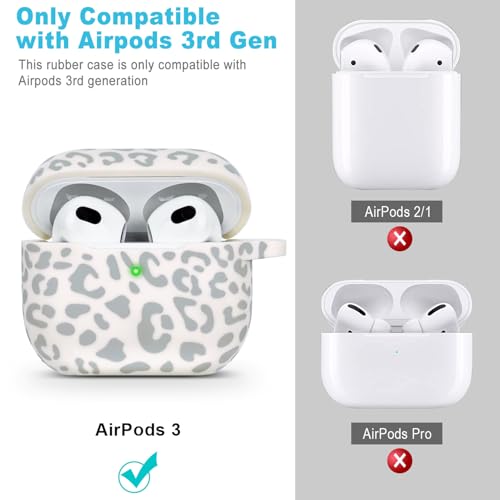 Gawnock Silicone Leopard Compatible with AirPods 3 Case 2021, Gawnock Soft Case Compatible with AirPods 3rd Generation Floral Print Cover for Women Girls with Keychain (Beige Leopard) - Image 2