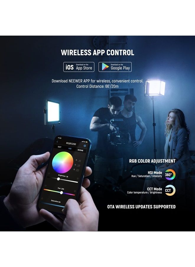 NEEWER RGB1200 60W RGB LED Video Light with APP & 2.4G Control, 22000 Lux@0.5m/1% Precise Min Dimming/360° RGB/ CRI 97+/TLCI 98+/2500K-8500K/18 Light Scenes for Studio Lighting Photography Videography - Image 5
