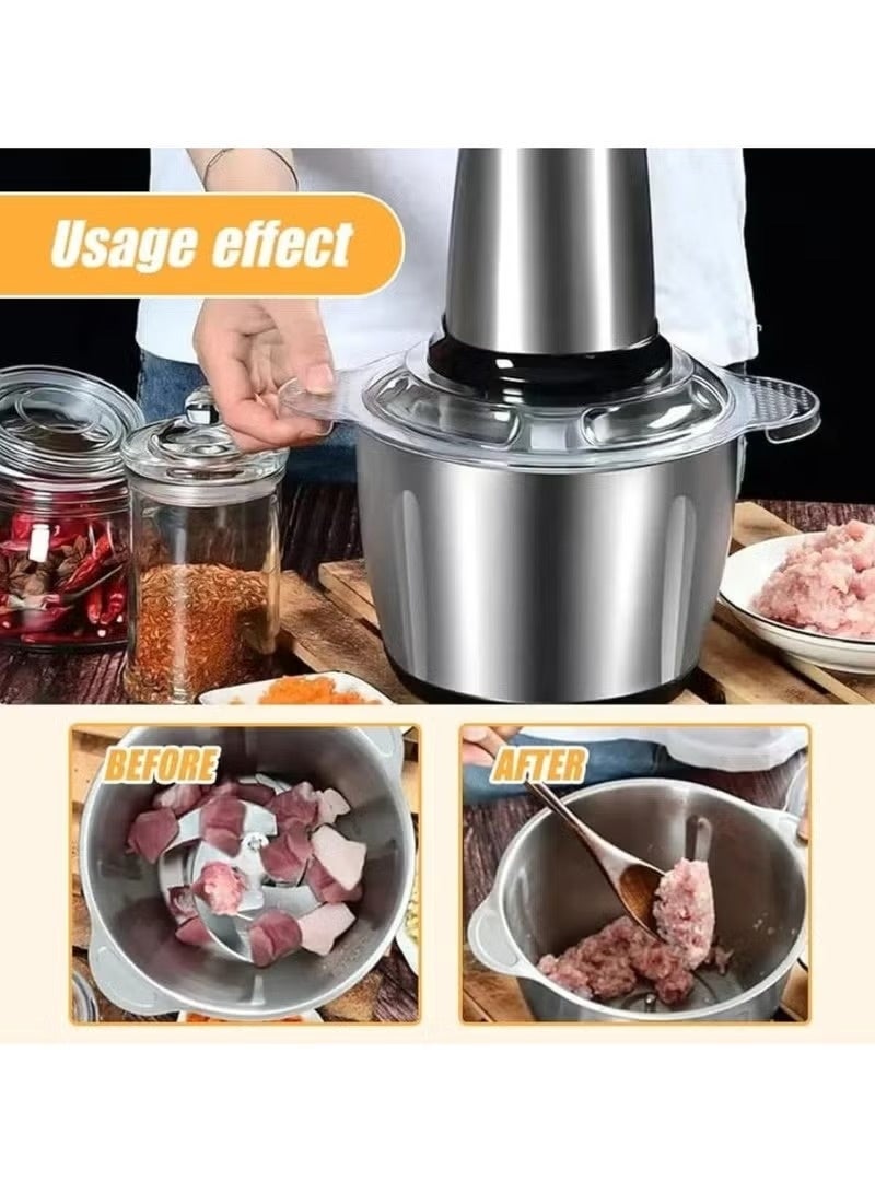 Denx Electric Meat Grinder, Food Processor Blender With 2L Stainless Steel Bowls, Vegetable And Fruit Chopper For Dicing, Mincing, Silver - Image 3