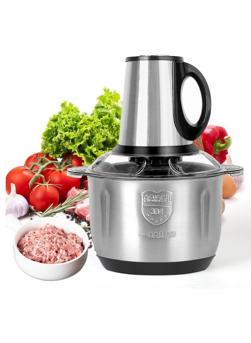 Denx Electric Meat Grinder, Food Processor Blender With 2L Stainless Steel Bowls, Vegetable And Fruit Chopper For Dicing, Mincing, Silver - Image 2