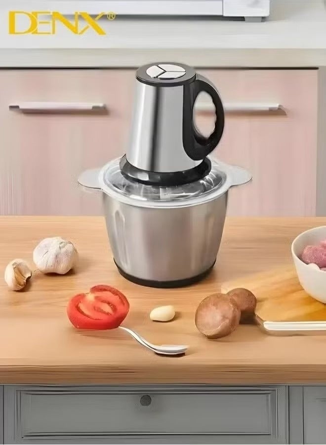 Denx Electric Meat Grinder, Food Processor Blender With 2L Stainless Steel Bowls, Vegetable And Fruit Chopper For Dicing, Mincing, Silver - Image 5