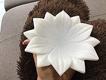 Shagun Creations Shagun Creations RS Crafts India Marble Lotus Bowl Set of 2 Lotus Plate Lotus for Home Decor 6 Inch Polished Decorative Showpiece Half Plate Marble White  - Image 4