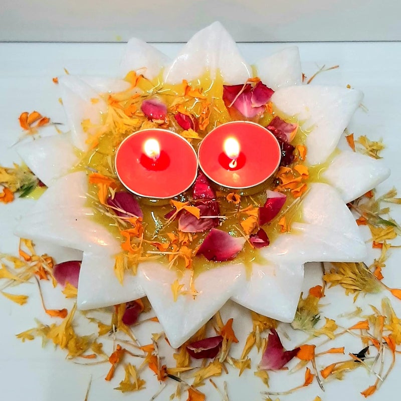Shagun Creations Shagun Creations RS Crafts India Marble Lotus Bowl Set of 2 Lotus Plate Lotus for Home Decor 6 Inch Polished Decorative Showpiece Half Plate Marble White  - Image 3