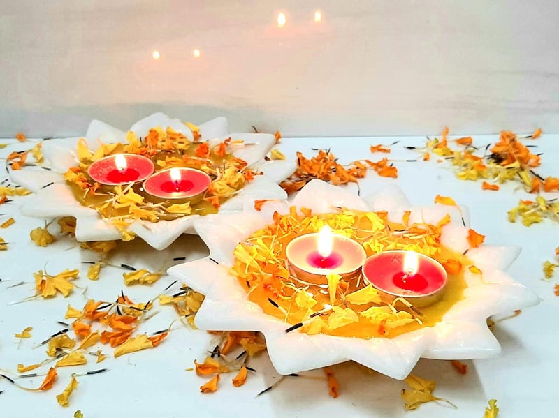 Shagun Creations Shagun Creations RS Crafts India Marble Lotus Bowl Set of 2 Lotus Plate Lotus for Home Decor 6 Inch Polished Decorative Showpiece Half Plate Marble White  - Image 1