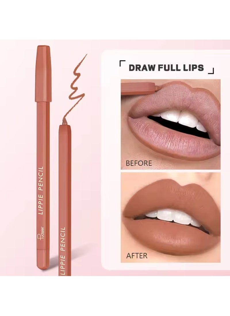 pudaier - Lippie Pencil Lipstick with Sharpener Easy to Use Lip Makeup Soft Lipliner Pencil Lip Liner Pencil Matte Waterproof Long Lasting Lipstick Lip Contour Makeup Lip Set Full Color 08 - Image 1