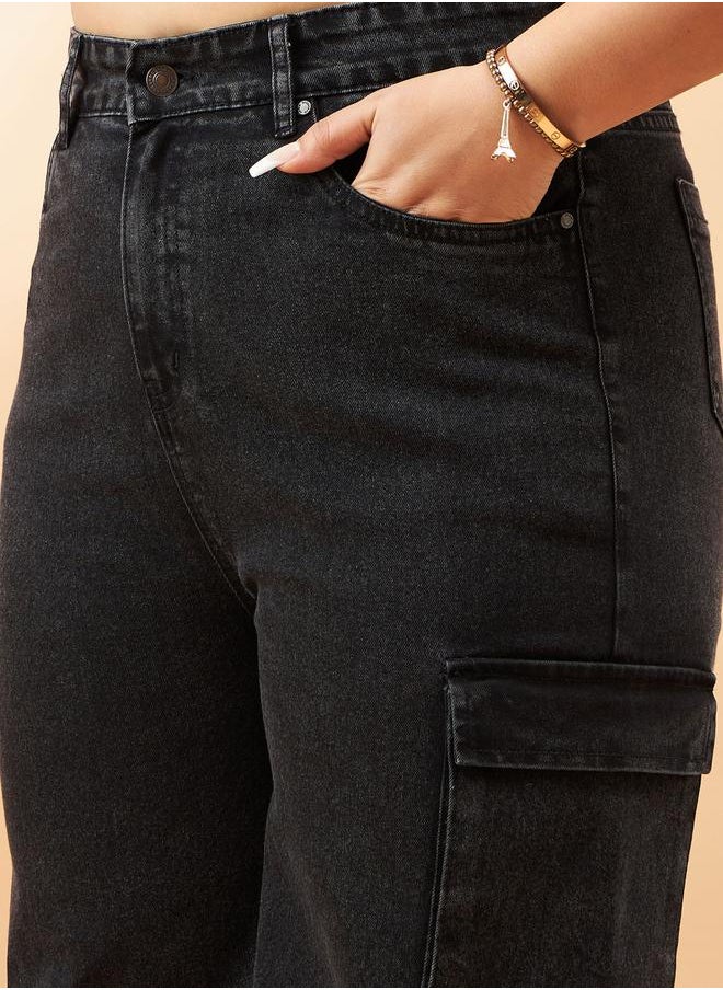 SASSAFRAS Plus Acid Wash Side Pocket Detail Straight Jeans by Styli  - Image 4