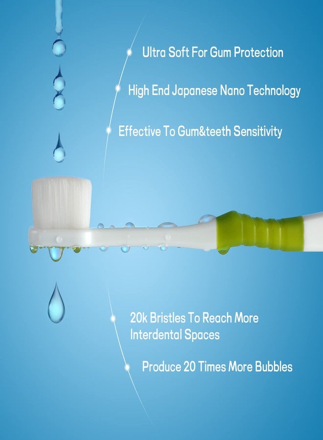 B Rush OBrush Soft Toothbrush for Sensitive Teeth and Gums, New 20,000 Micro Fine Nano Bristles Tooth Brush for Adults, Pregnant and Elderly, Packed in Portable Case, Color Green Beige Pack of 2 - Image 2