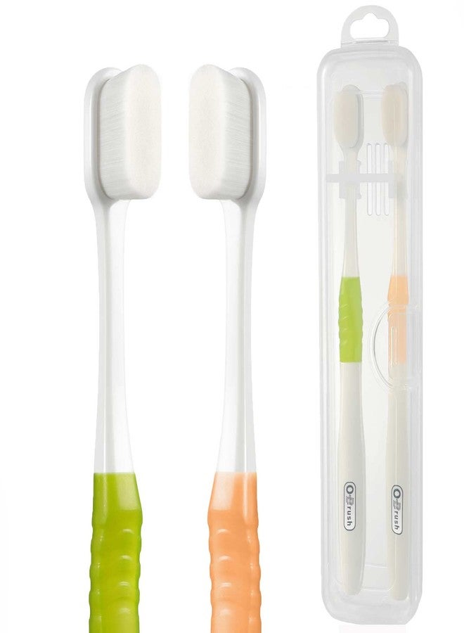 B Rush OBrush Soft Toothbrush for Sensitive Teeth and Gums, New 20,000 Micro Fine Nano Bristles Tooth Brush for Adults, Pregnant and Elderly, Packed in Portable Case, Color Green Beige Pack of 2 - Image 1