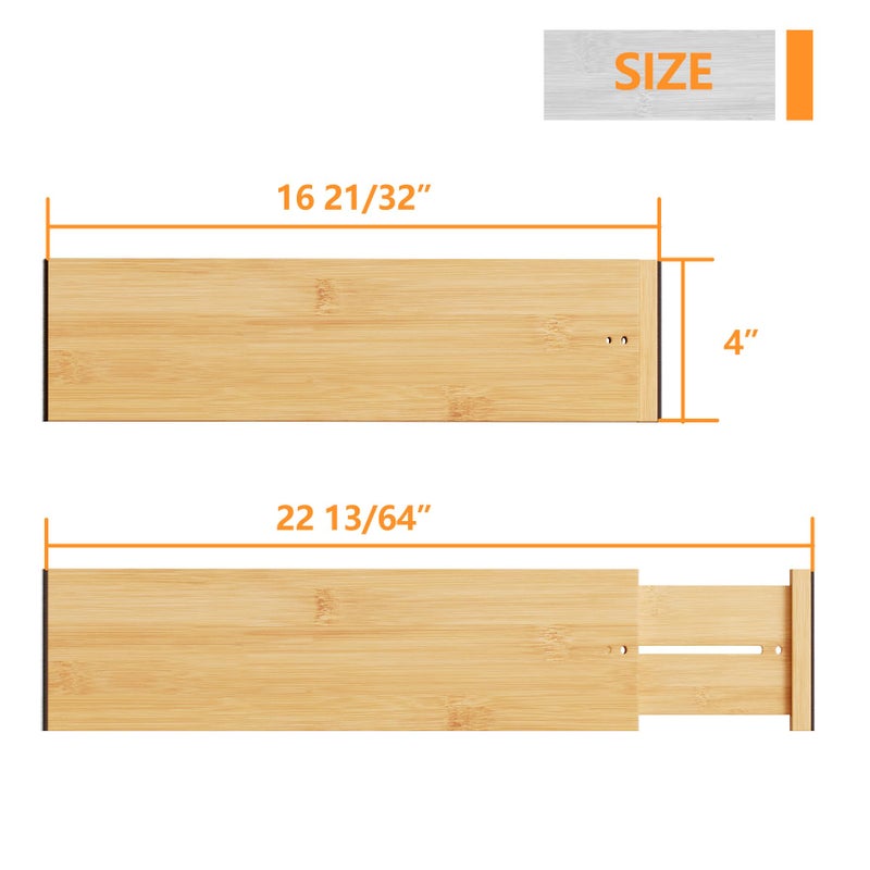 BAMEOS 4" High Drawer Dividers Bamboo Separators Organization Expandable Organizers for Kitchen Bedroom Bathroom Dresser Office 4-pack - Image 4