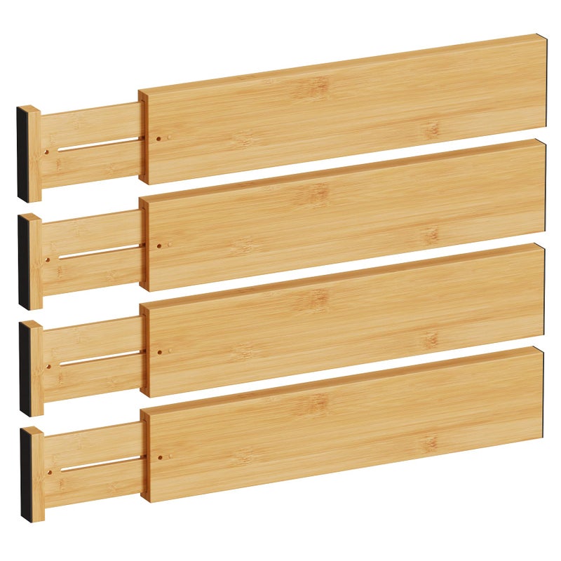 BAMEOS 4" High Drawer Dividers Bamboo Separators Organization Expandable Organizers for Kitchen Bedroom Bathroom Dresser Office 4-pack - Image 1