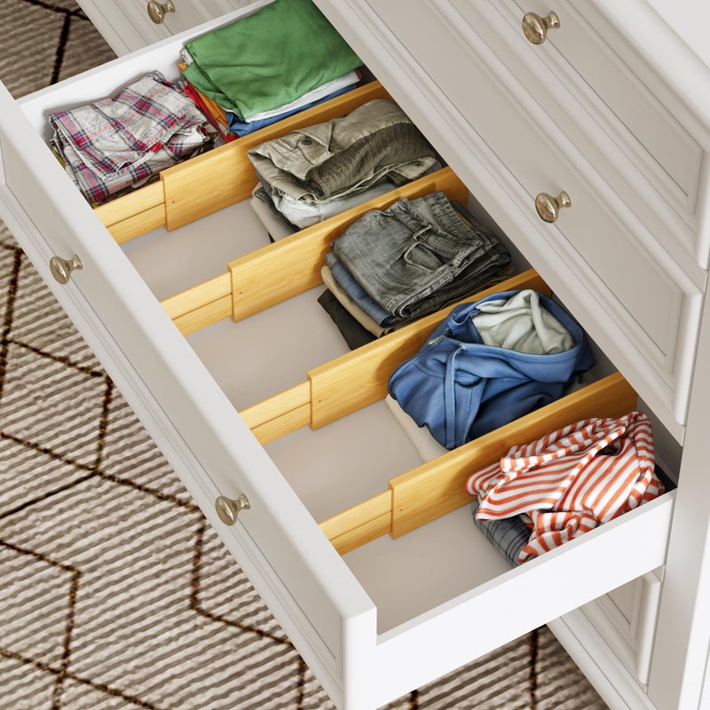 BAMEOS 4" High Drawer Dividers Bamboo Separators Organization Expandable Organizers for Kitchen Bedroom Bathroom Dresser Office 4-pack - Image 5