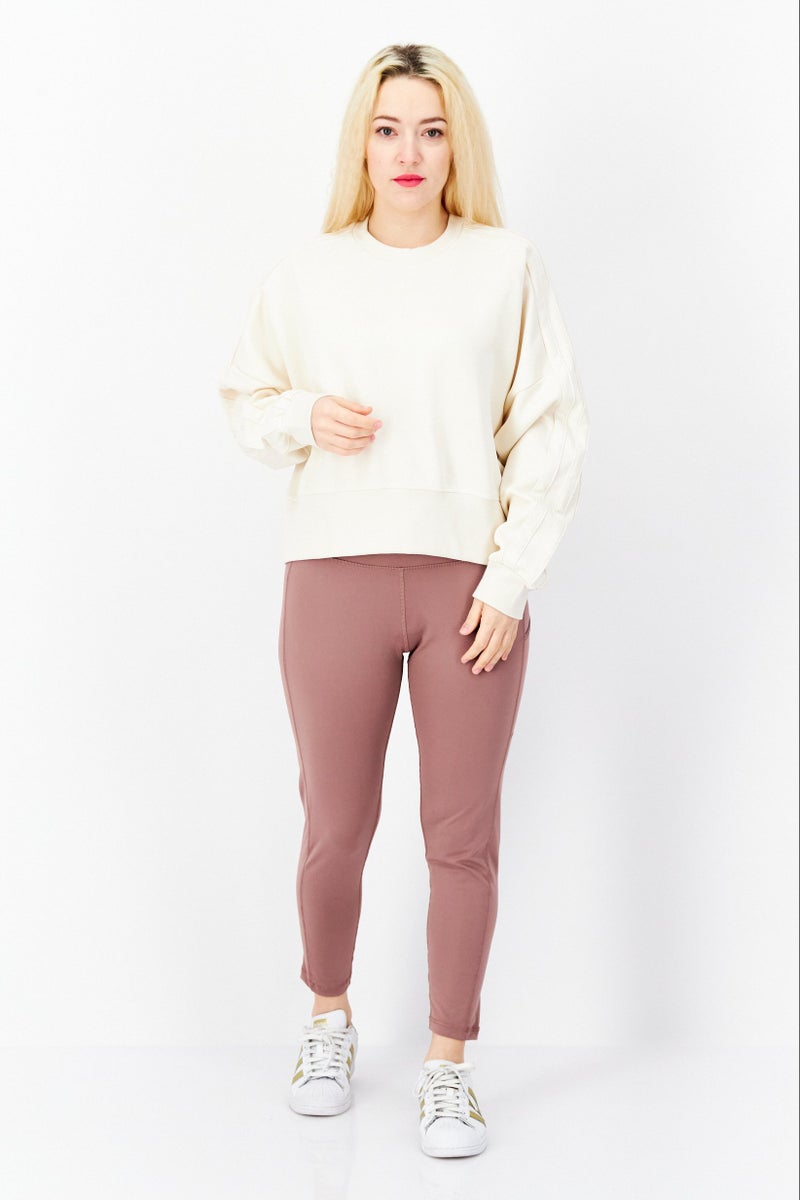 adidas Originals Women Sportswear Fit Long Sleeve Training Sweater, Cream  - Image 3