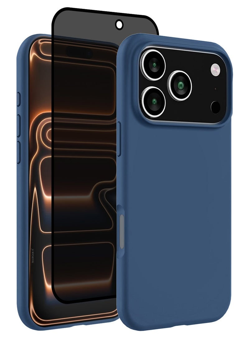 2 Packs Silicone Protective Phone Case for iPhone 17 Pro Max - Soft Anti-Scratch Microfiber Lining Ultra Slim Drop Protection Phone Cover with Privacy Screen Protector - Blue - Image 1