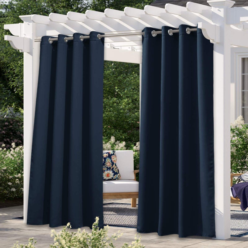 NICETOWN NICETOWN Navy Blue Outdoor Curtain for Patio Waterproof Living Room Darkening Sunlight Blocking  Thermal Insulated Vertical Drapes for Front Porch  Canvas 1 Panel W52 x L84