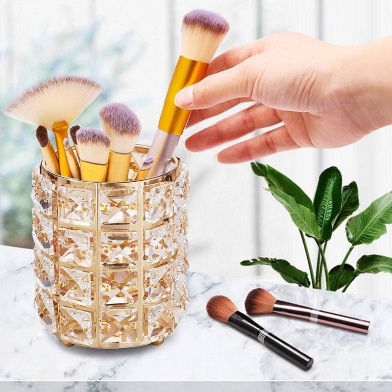 Makeup Brush Storage Box, Metal Handmade Cosmetic Brush Cup, Cosmetic Organizer for Women, Multiple Uses Cup (Gold) - Image 2