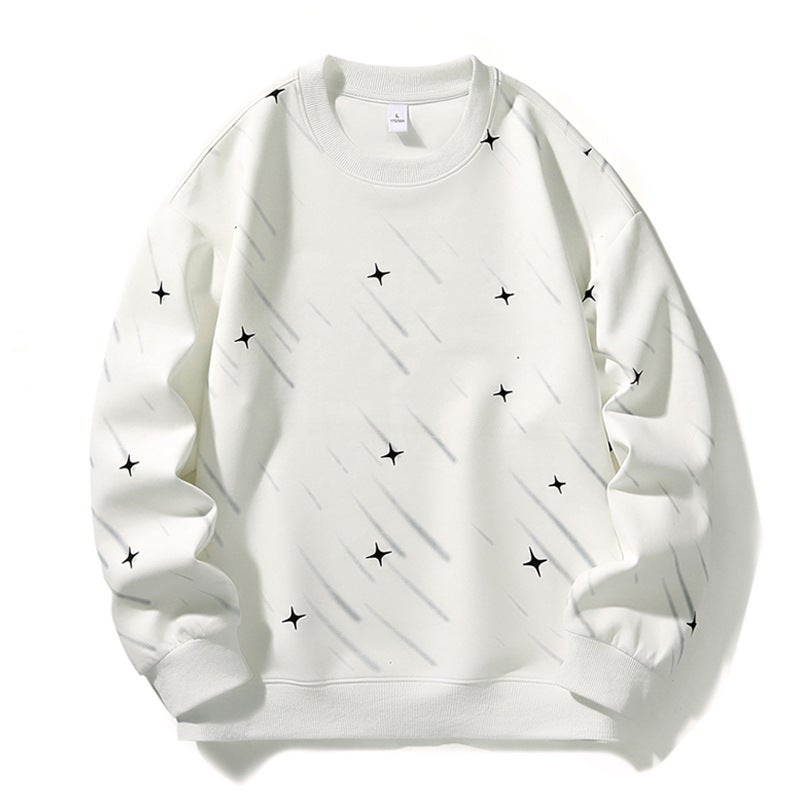 Mens Sweatshirt New Fashion Printed Long T-shirt Mens Spring and Autumn Hooded Casual Loose Base Top White  - Image 1