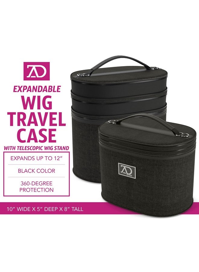 Adolfo Design Wig Travel Case 8"12" High Wig Box With Collapsible Wig Stand Dome Foam Wig Head Stand In Zipper Carrying Case W/Handle For Safe Traveling Storage Of Wigs Lace Front Cap Toupee (Denim Black) - Image 3