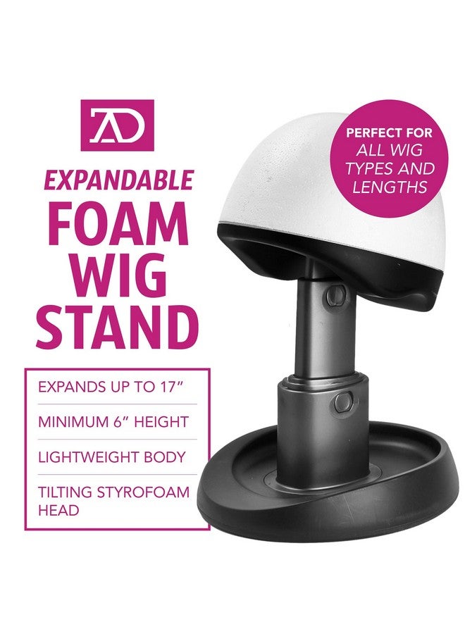 Adolfo Design Wig Travel Case 8"12" High Wig Box With Collapsible Wig Stand Dome Foam Wig Head Stand In Zipper Carrying Case W/Handle For Safe Traveling Storage Of Wigs Lace Front Cap Toupee (Denim Black) - Image 4