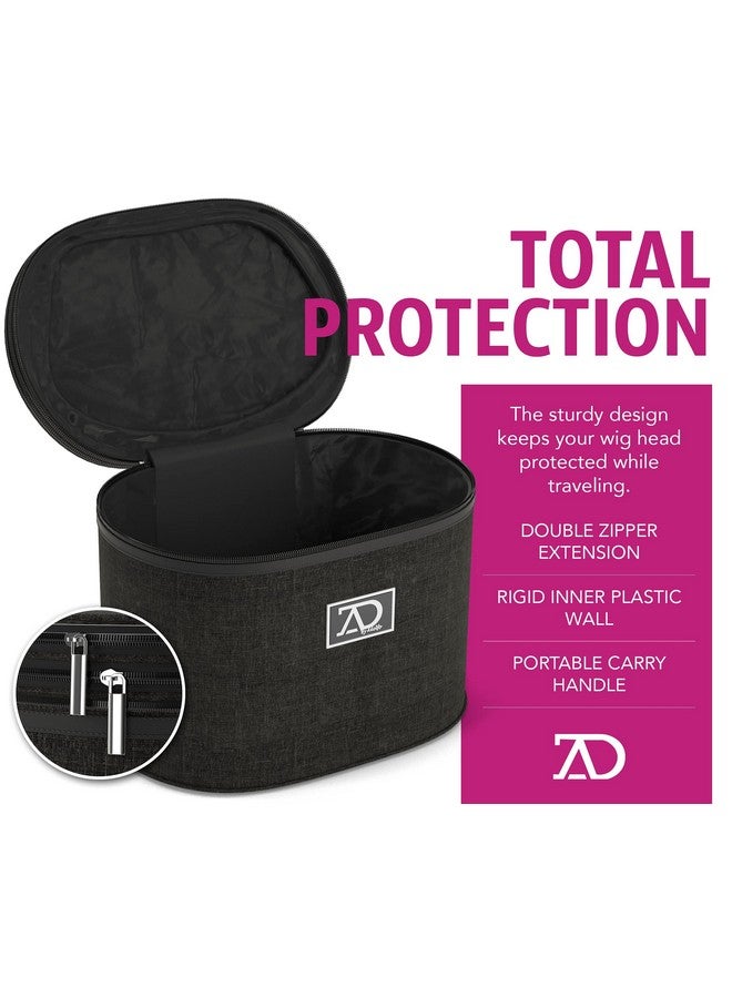 Adolfo Design Wig Travel Case 8"12" High Wig Box With Collapsible Wig Stand Dome Foam Wig Head Stand In Zipper Carrying Case W/Handle For Safe Traveling Storage Of Wigs Lace Front Cap Toupee (Denim Black) - Image 5