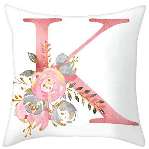 Eanpet Throw Pillow Covers Alphabet Decorative Pillow Cases ABC Letter Flowers Cushion Covers 18 x 18 Inch Square Pillow Protectors for Sofa Couch Bedroom Car Chair Home Decor (K) - Image 1