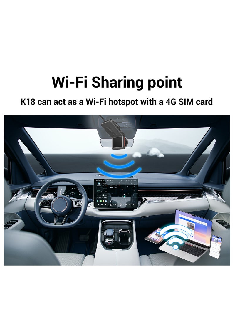 4G Dual-camera HD Dash cam, 2K Front and 480P Rear Cars Camera, Built-in WiFi Dash Camera for Cars with Night Vision