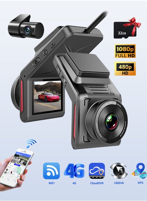 4G Dual-camera HD Dash cam, 2K Front and 480P Rear Cars Camera, Built-in WiFi Dash Camera for Cars with Night Vision