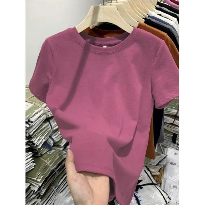 Purple Short-Sleeved Design Sense Niche Slim-Fit Style Western-Style Top Women'S Super-Looking Unique Chic T-Shirt - Image 1