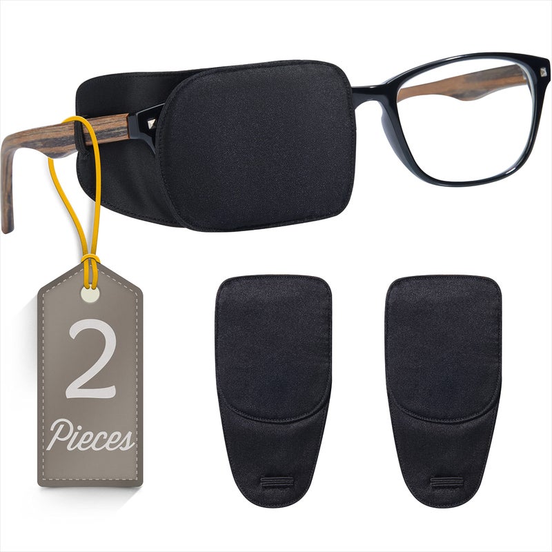 Astropic 2Pcs Silk Eye Patches for Adults Kids Glasses to Cover Either Eye (Medium, Black) - Image 1