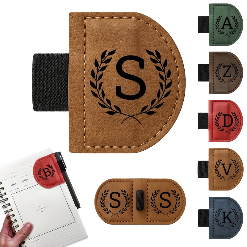 JUBOPE Bygone Mark Bookmark with Pen Holder, 26 Name Initial Letters, 5 Retro Colors, Personalized Magnetic Leather Bookmarks Gift for Women and Men Book Lovers, Students, Teachers (Brown, S) - Image 1