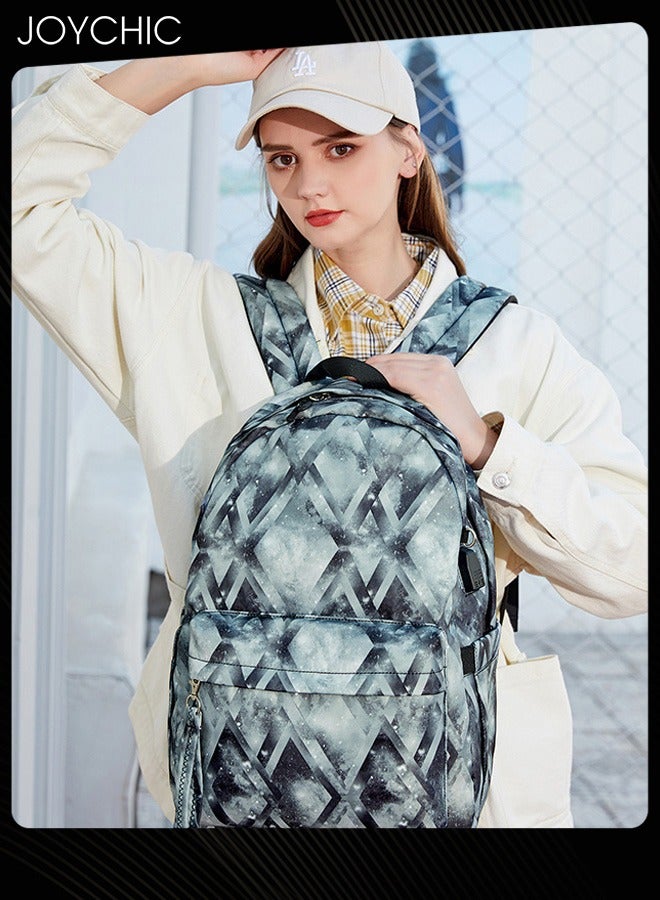 Joychic 3-Piece Graphic Printed Casual Backpack Waterproof Durable School Bag with USB Charging and Lunch Box Pencil Pouch Grey for Middle High College Students - Image 3