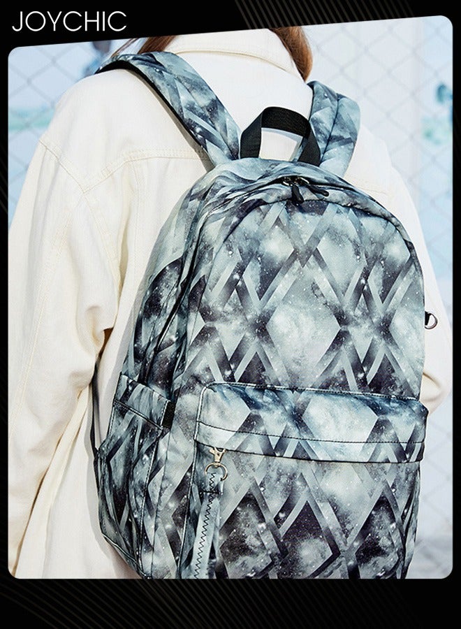 Joychic 3-Piece Graphic Printed Casual Backpack Waterproof Durable School Bag with USB Charging and Lunch Box Pencil Pouch Grey for Middle High College Students - Image 2