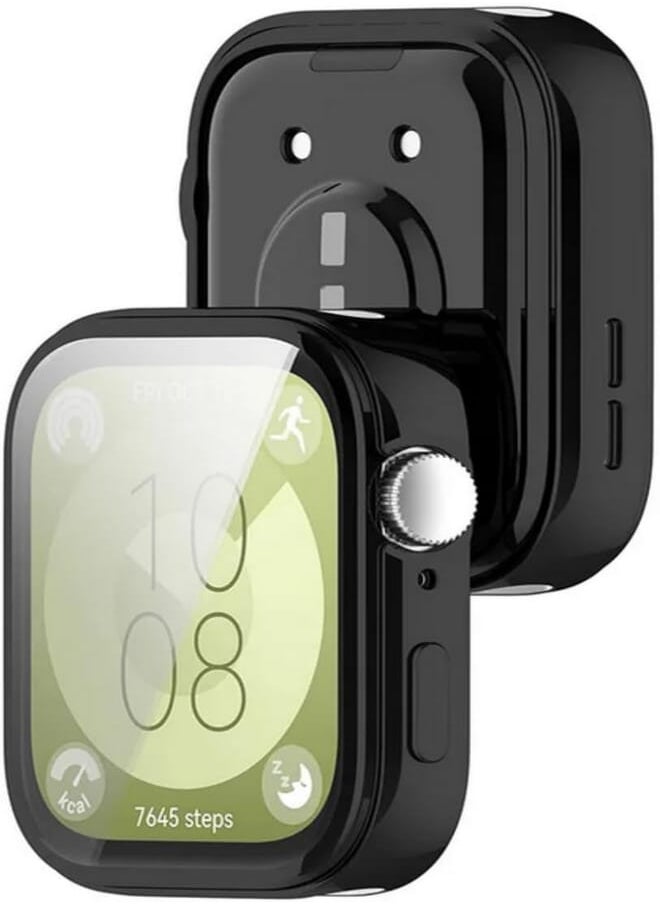 SKEIDO SKEIDO TPU Case For Huawei Watch Fit 3 Soft Plated Bumper Cover All-Around Screen Protector Accessories For Huawei Watch Fit3 Shell (Black) 