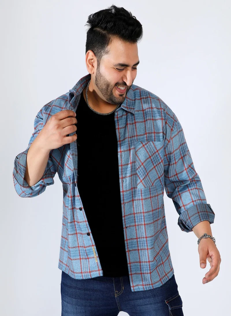 Instafab Plus Men's Cornflower Blue Graph Check Shirt