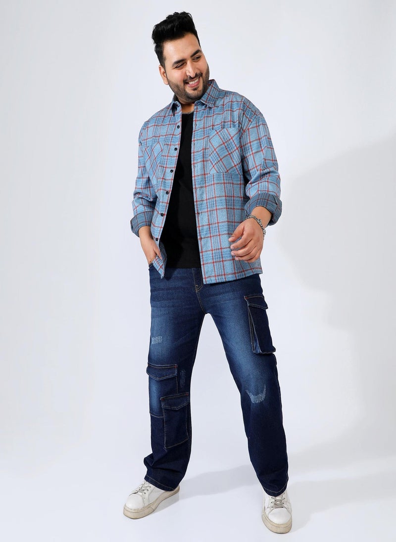 Instafab Plus Men's Cornflower Blue Graph Check Shirt - Image 5