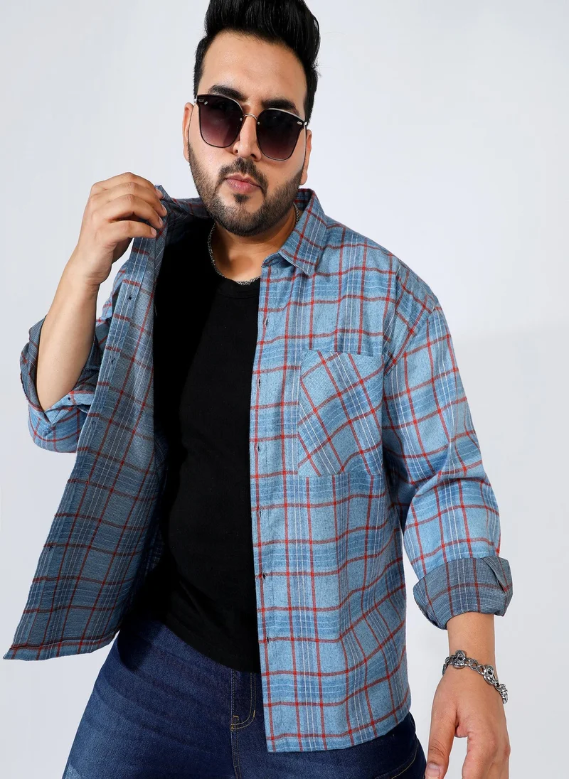 Instafab Plus Men's Cornflower Blue Graph Check Shirt