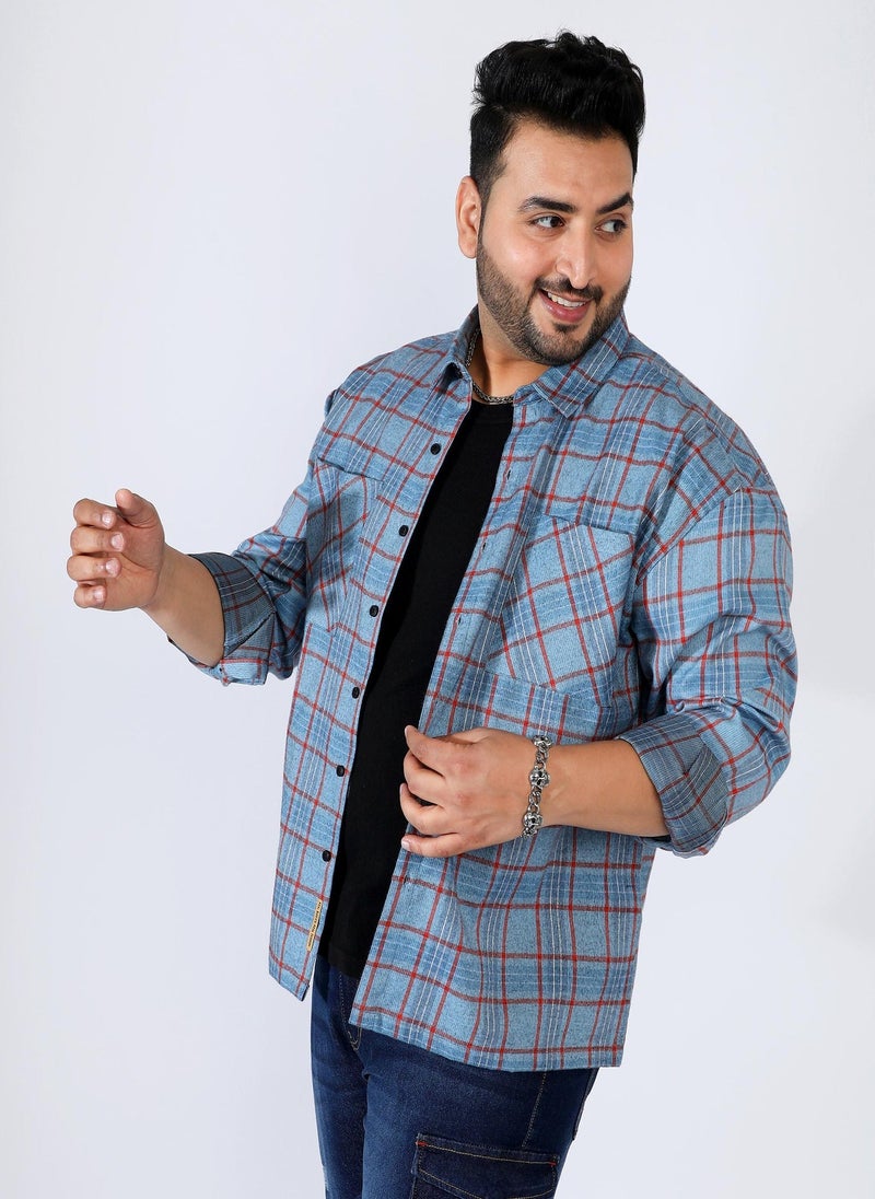Instafab Plus Men's Cornflower Blue Graph Check Shirt - Image 3