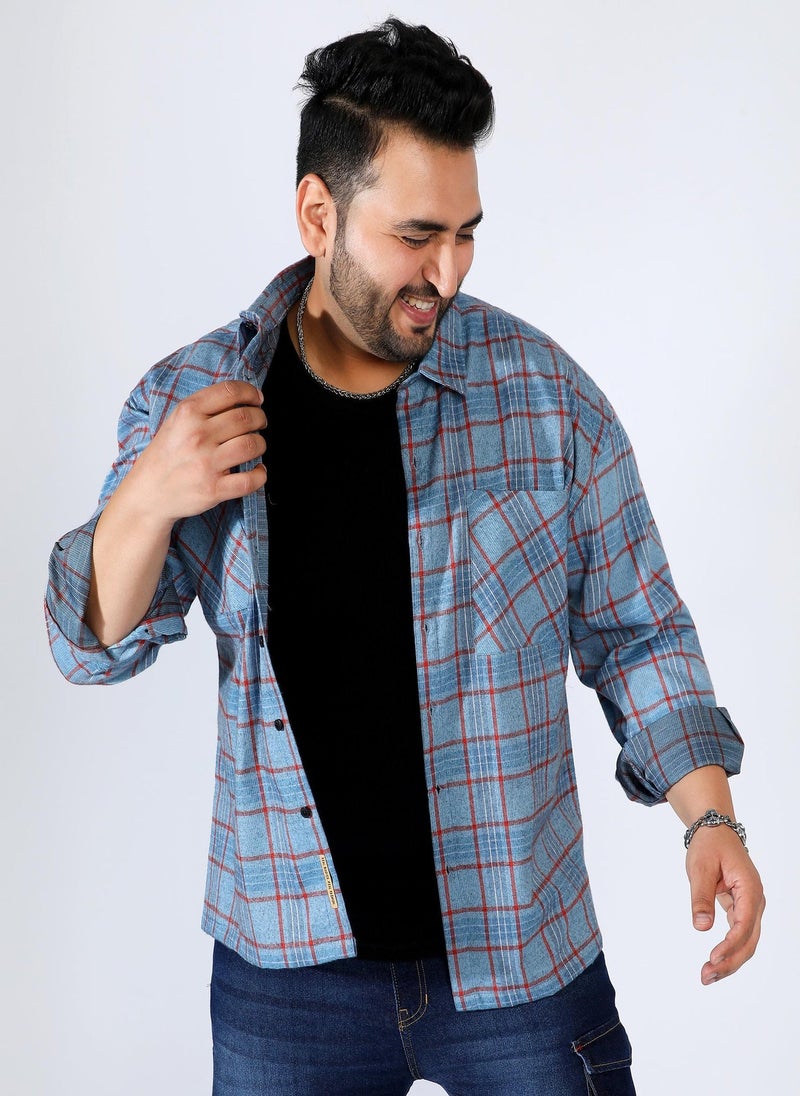 Instafab Plus Men's Cornflower Blue Graph Check Shirt - Image 1